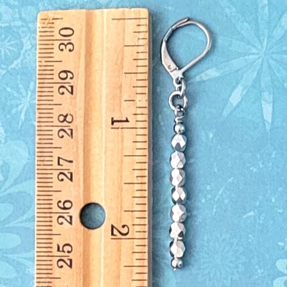 CZECH Silver Fire Polish Faceted Glass Earrings, Stainless Steel Lever Back - Picture 5 of 6